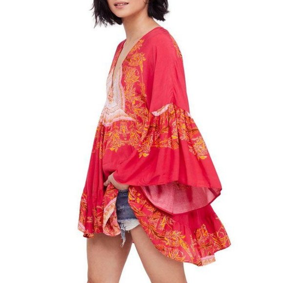 Free People Tops - FREE PEOPLE Sunset Dreams Ruffle Red Top NWT S